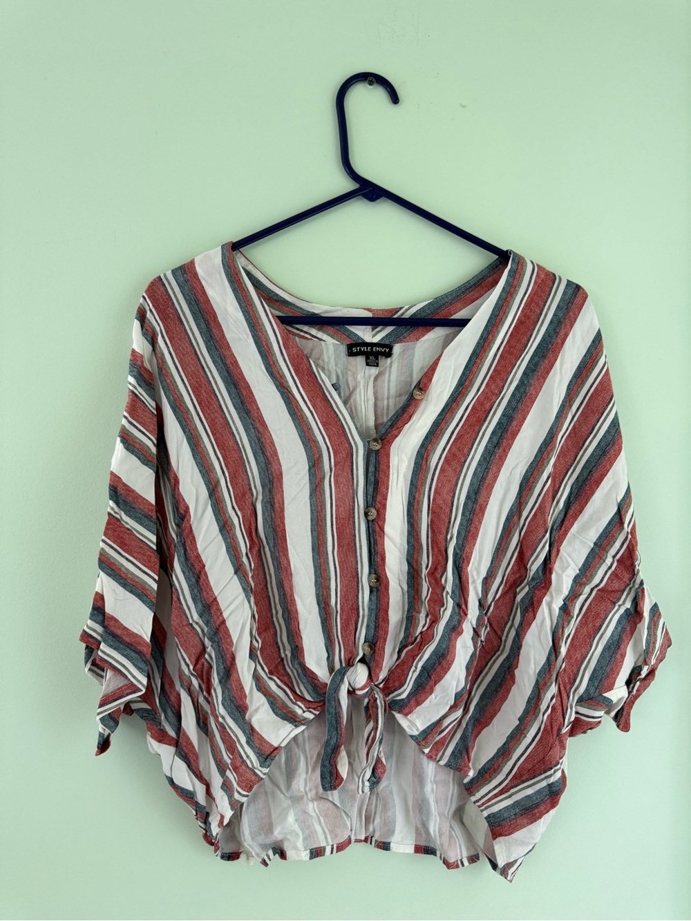 Style Envy Striped Tie-Front Button Top